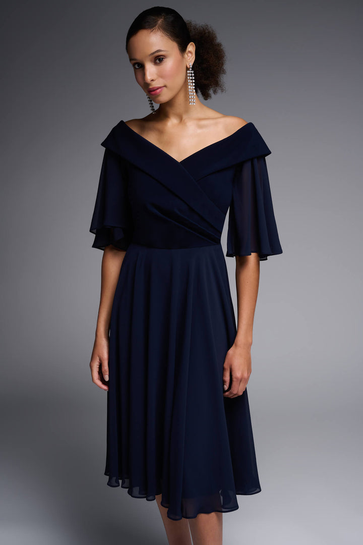 Joseph Ribkoff 231723 Midnight Blue Off Shoulder Dress - Experience Boutique
