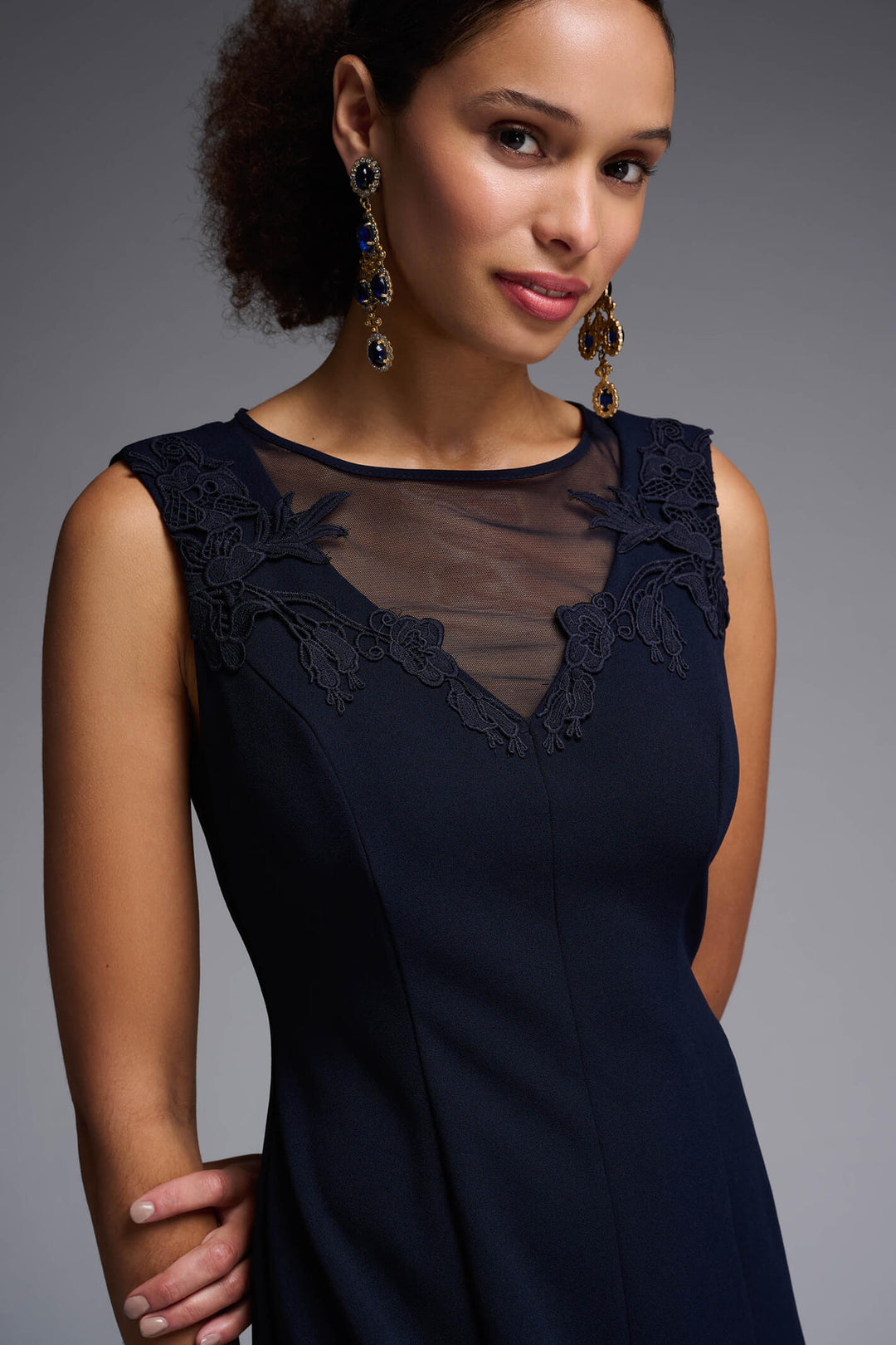 Joseph Ribkoff 231729 Midnight Blue Embroidered Dress - Experience Boutique