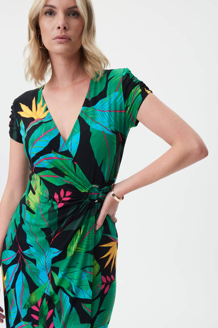 Joseph Ribkoff 232162 Green Tropical Print Dress - Experience Boutique
