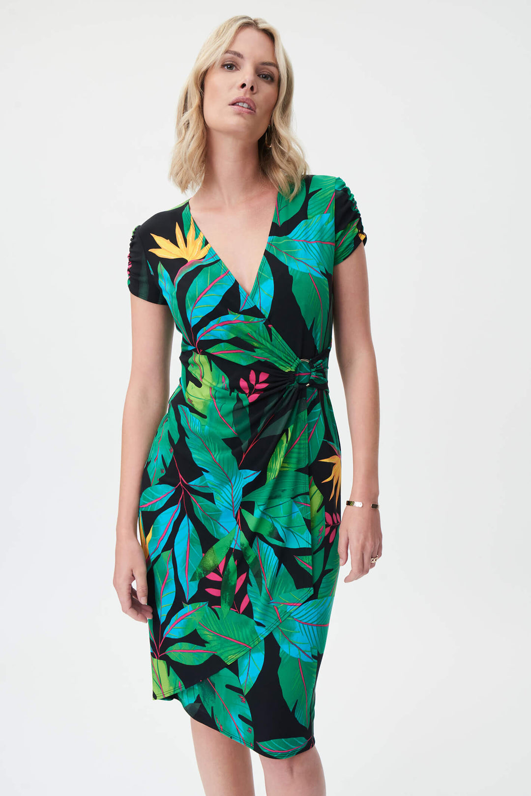 Joseph Ribkoff 232162 Green Tropical Print Dress - Experience Boutique