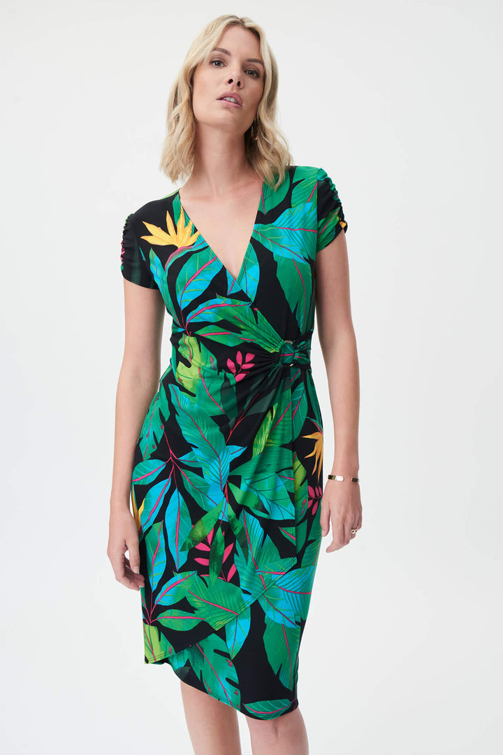 Joseph Ribkoff 232162 Green Tropical Print Dress - Experience Boutique