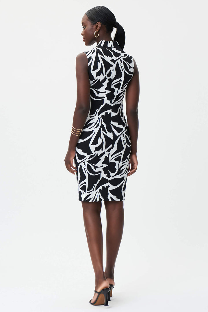 Joseph Ribkoff 232224 Black White Print Sleeveless Zip Front Dress - Experience Boutique