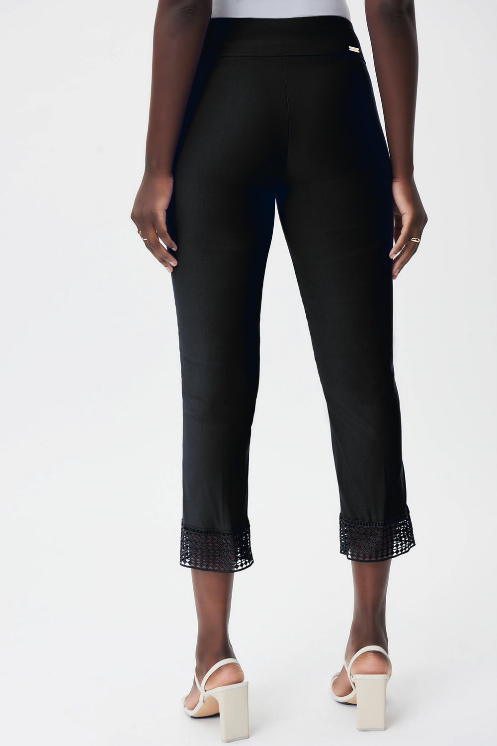 Joseph Ribkoff 232249 Black Lace Hem Cropped Trousers - Experience Boutique