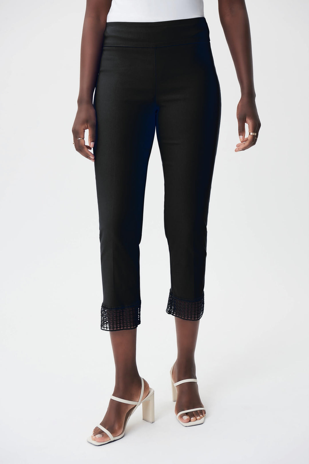 Joseph Ribkoff 232249 Black Lace Hem Cropped Trousers - Experience Boutique