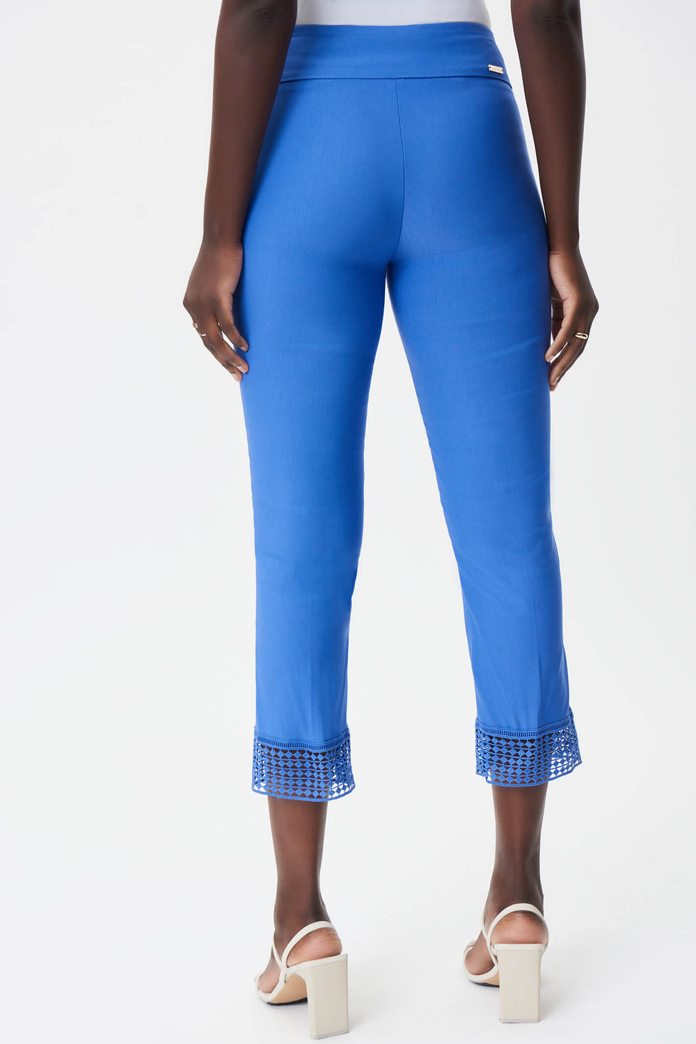 Joseph Ribkoff 232249 Iris Blue Lace Hem Cropped Trousers - Experience Boutique
