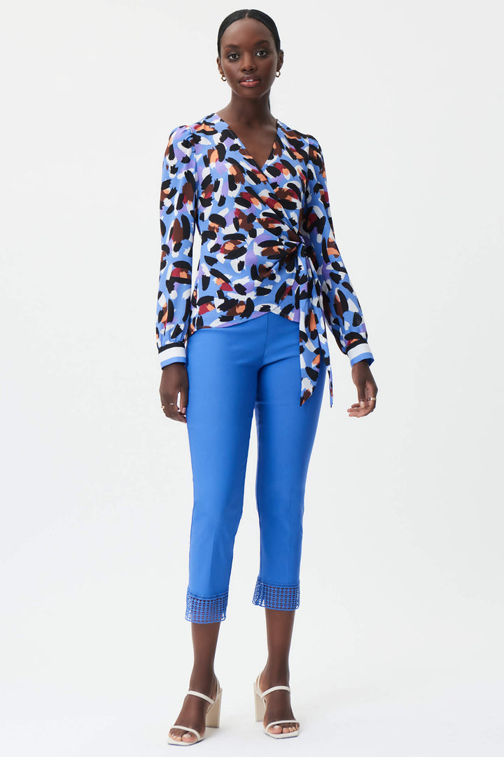Joseph Ribkoff 232249 Iris Blue Lace Hem Cropped Trousers - Experience Boutique