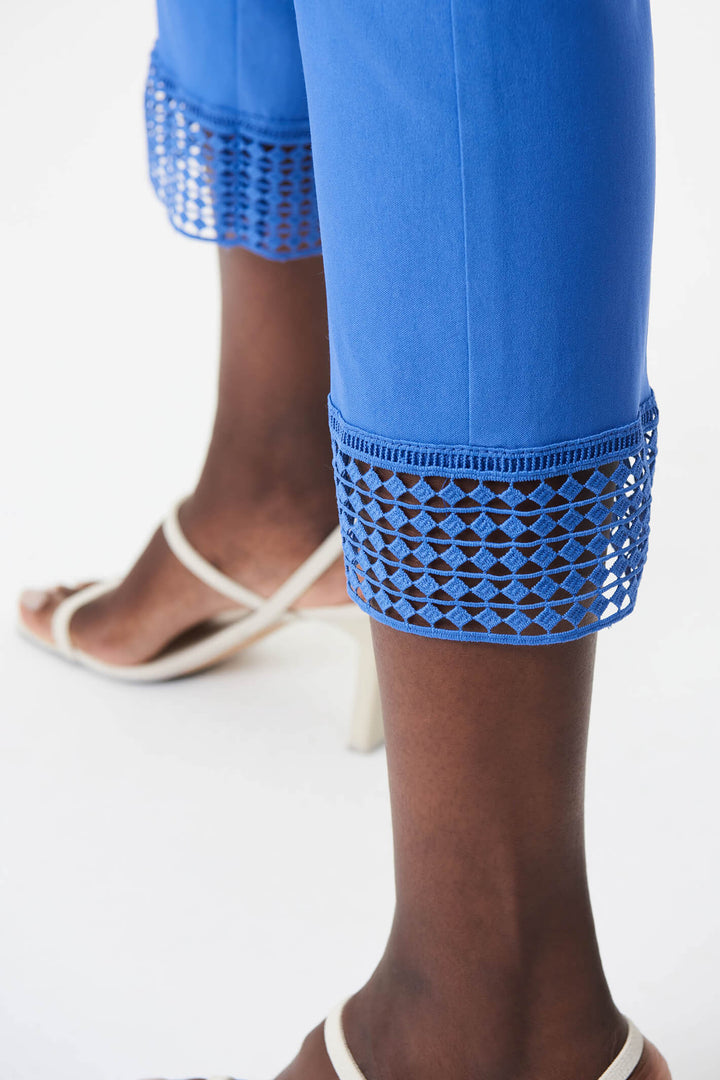 Joseph Ribkoff 232249 Iris Blue Lace Hem Cropped Trousers - Experience Boutique