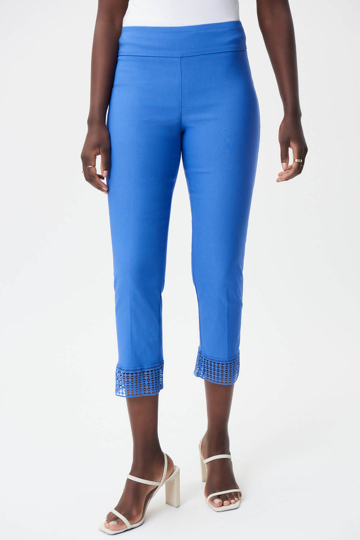 Joseph Ribkoff 232249 Iris Blue Lace Hem Cropped Trousers - Experience Boutique