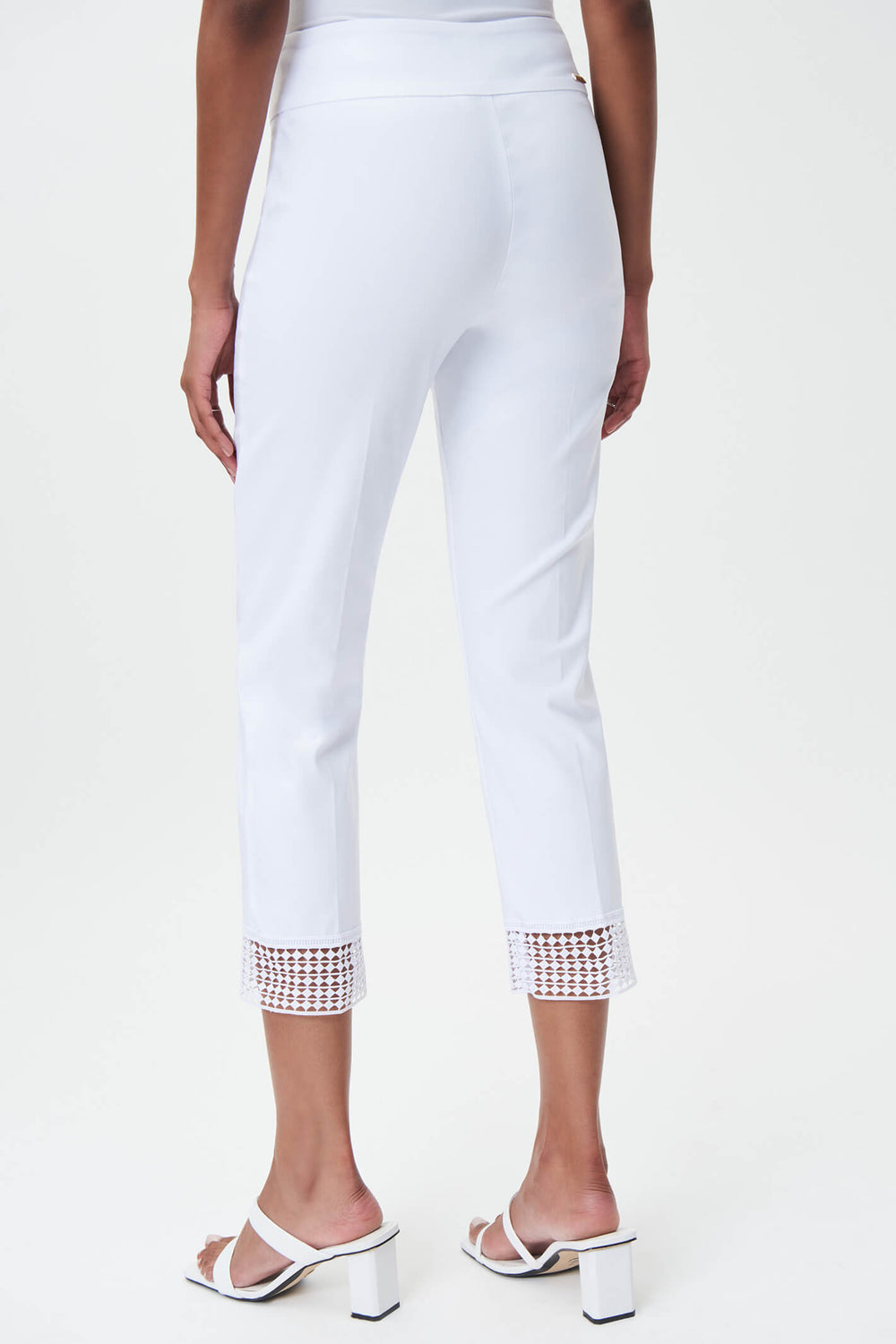 Joseph Ribkoff 232249 White Lace Hem Cropped Trousers - Experience Boutique