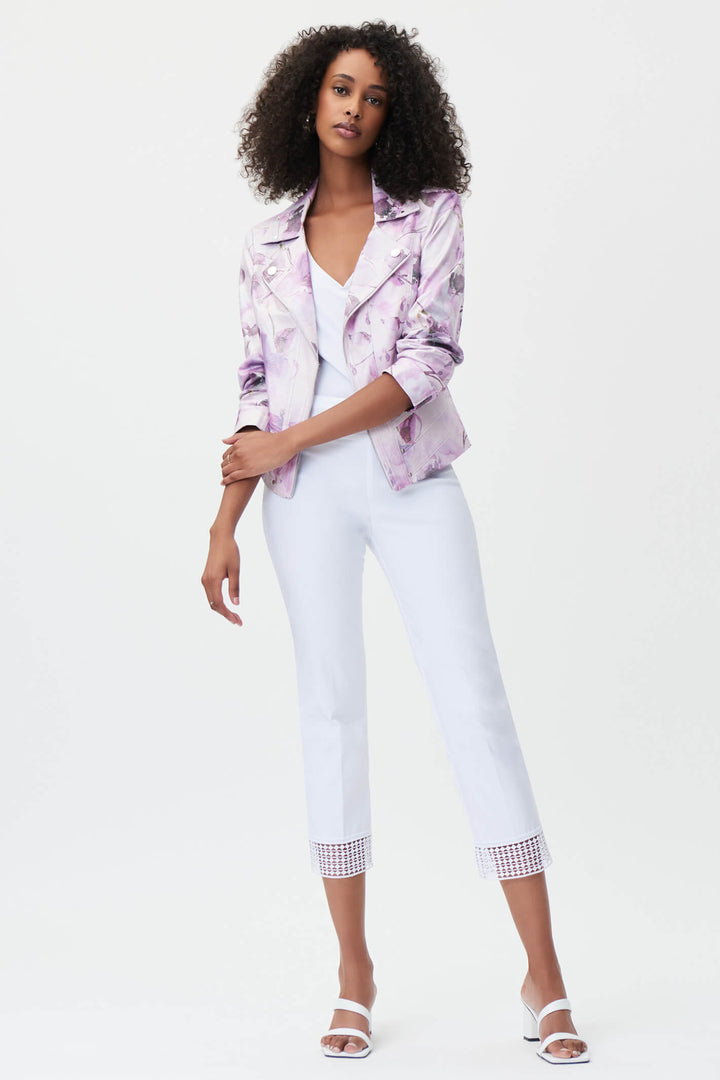Joseph Ribkoff 232249 White Lace Hem Cropped Trousers - Experience Boutique