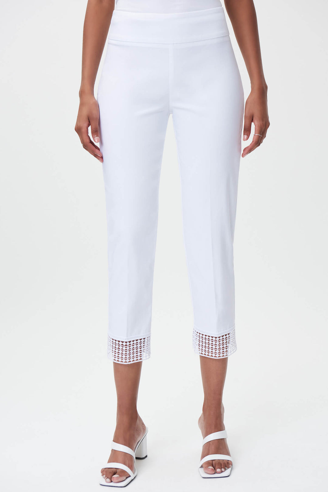 Joseph Ribkoff 232249 White Lace Hem Cropped Trousers - Experience Boutique