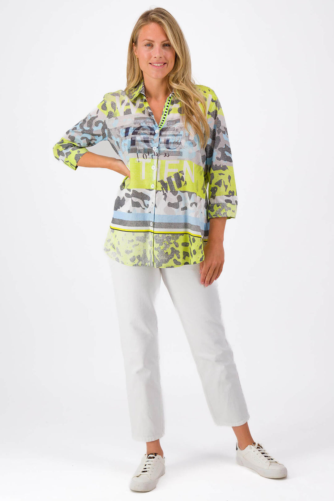 Just White J2778 Lemon Drop Printed Shirt - Experience Boutique