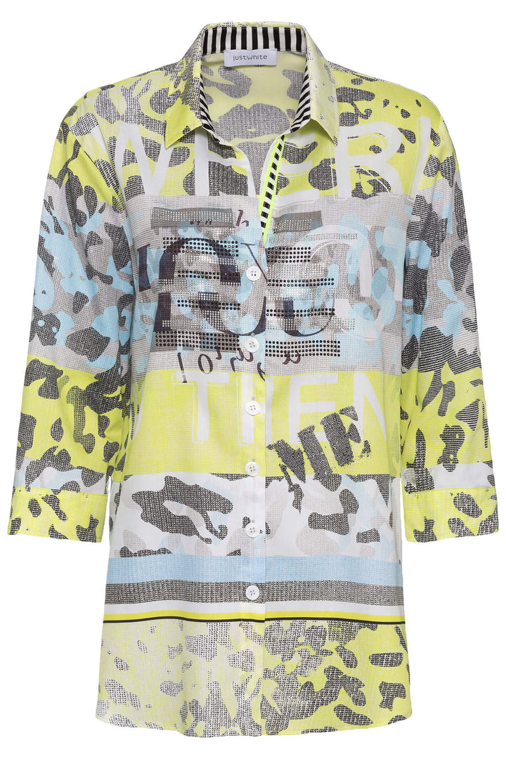 Just White J2778 Lemon Drop Printed Shirt - Experience Boutique