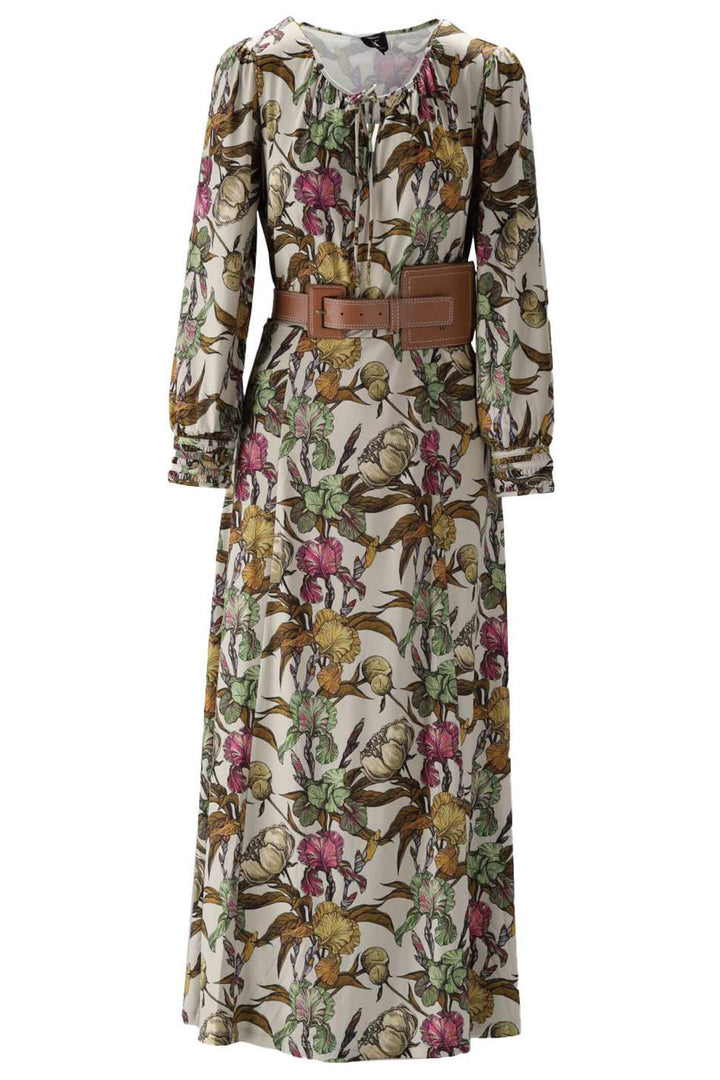 K Design V220 P475 Beige Floral Print Dress With Belt - Expeirence Boutique