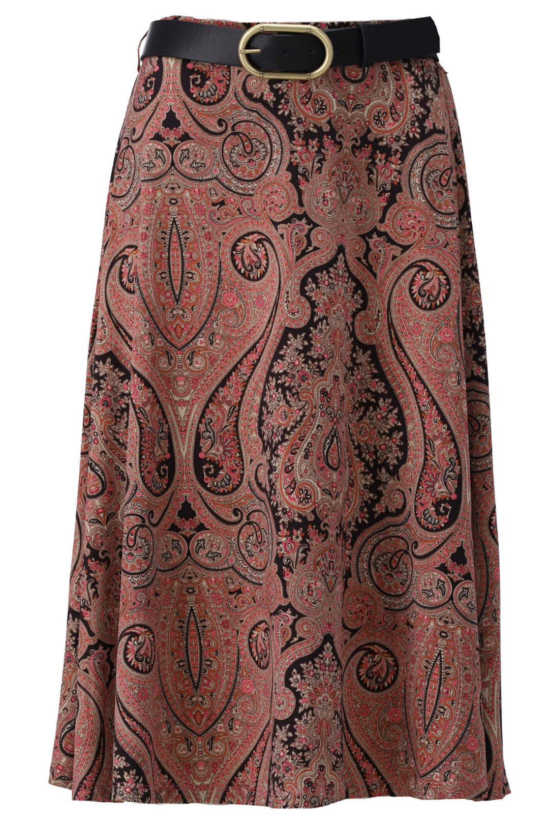 K Design V331 Black Coral Paisley Print Skirt With Belt - Experience Boutique