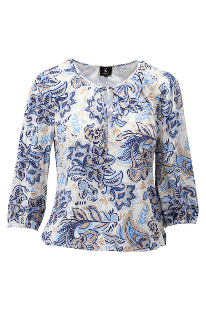 K Design W110 P536 Blue Floral Print Blouse - Experience Boutique