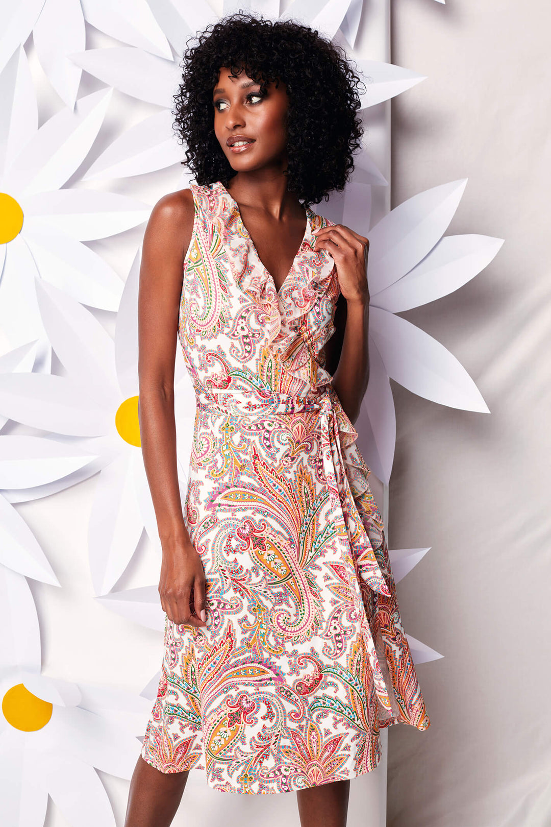 K Design W133 Orange Paisley Print Sleeveless Midi Dress - Experience Boutique