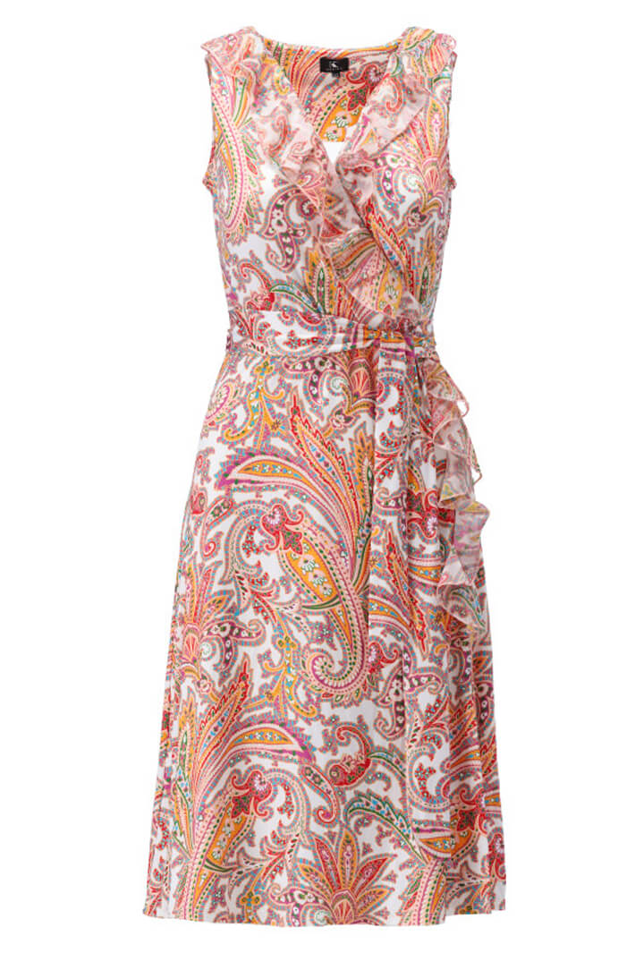 K Design W133 Orange Paisley Print Sleeveless Midi Dress - Experience Boutique