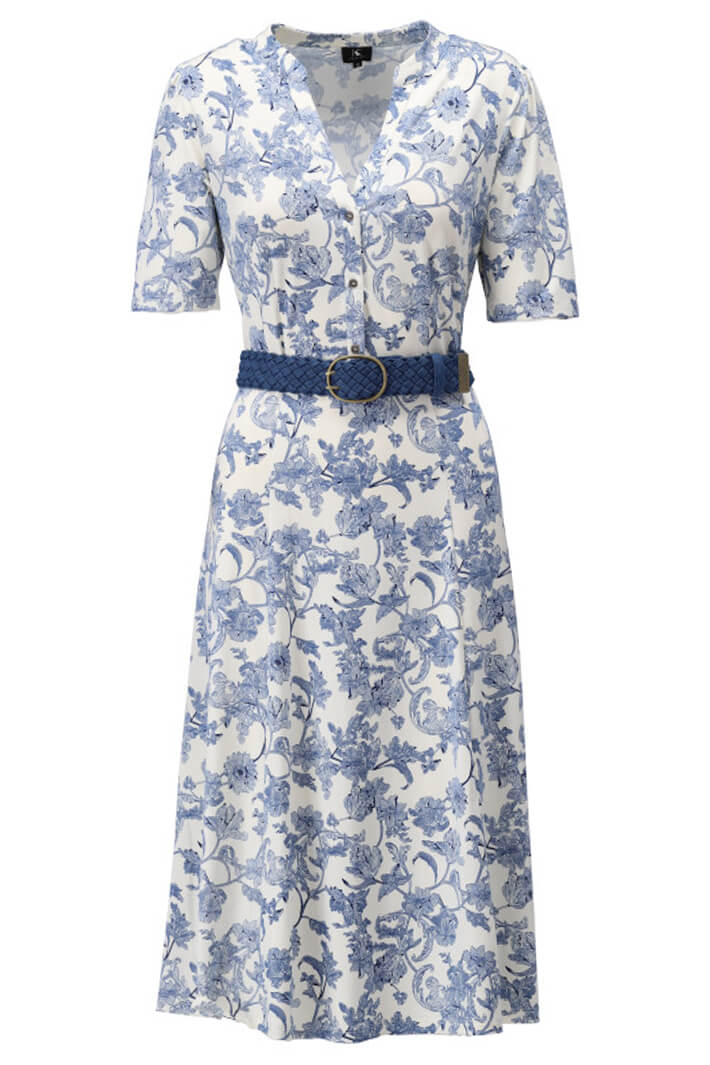 K Design W213 Blue Floral Print Midi Dress & Belt - Experience Boutique