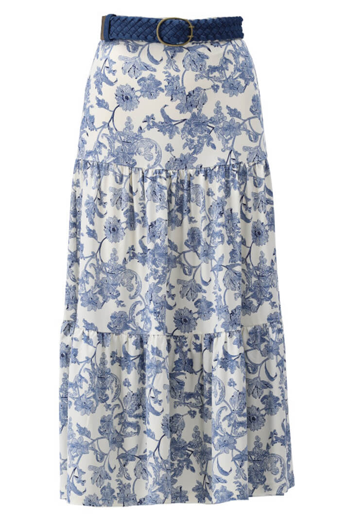 K Design W214 Blue Floral Print Maxi Skirt - Experience Boutique