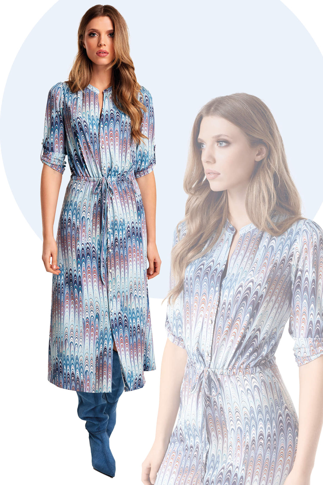 K Design W312 Blue Print Shirt Dress - Experience Boutique