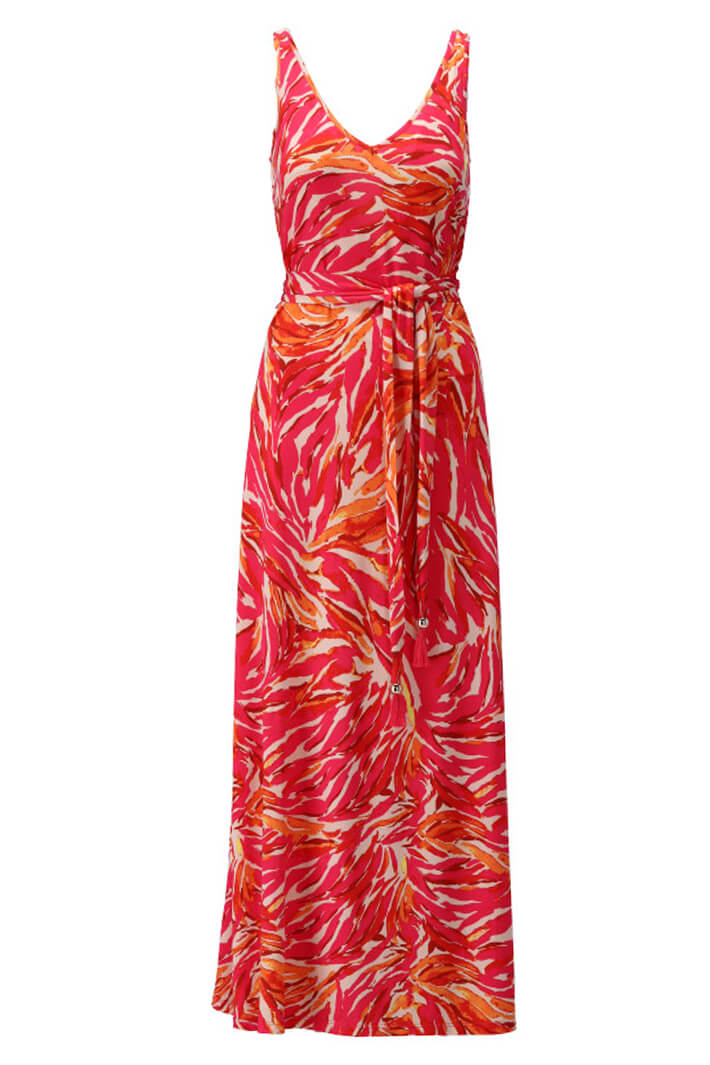 K Design W350 Pink Tropical Print Sleeveless Midi Dress - Experience Boutique