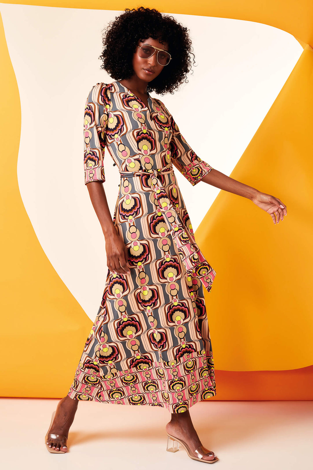 K Design W355 Green Retro Print Midi Dress Experience Boutique K Design W355 Green Retro Print Midi Dress Experience Boutique