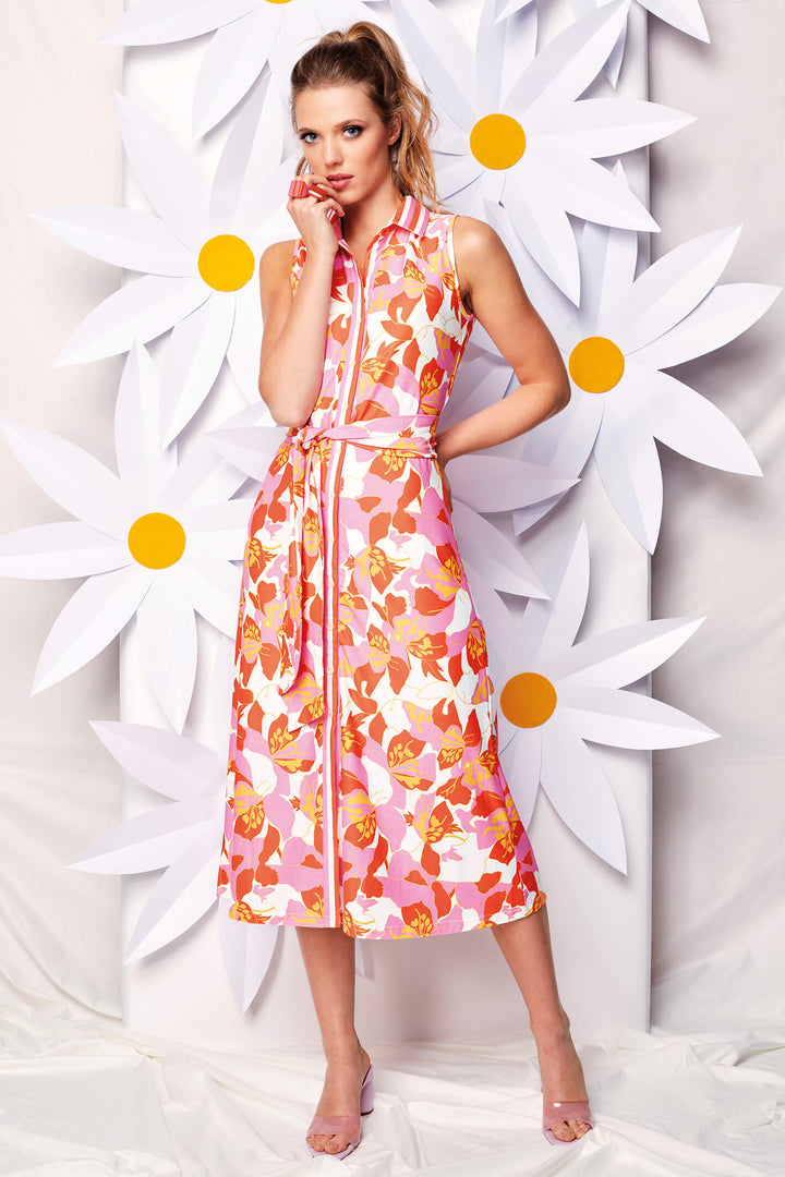 K Design W611 Pink Floral Print Sleeveless Shirt Dress - Experience Boutique