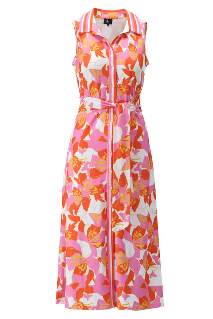 K Design W611 Pink Floral Print Sleeveless Shirt Dress - Experience Boutique