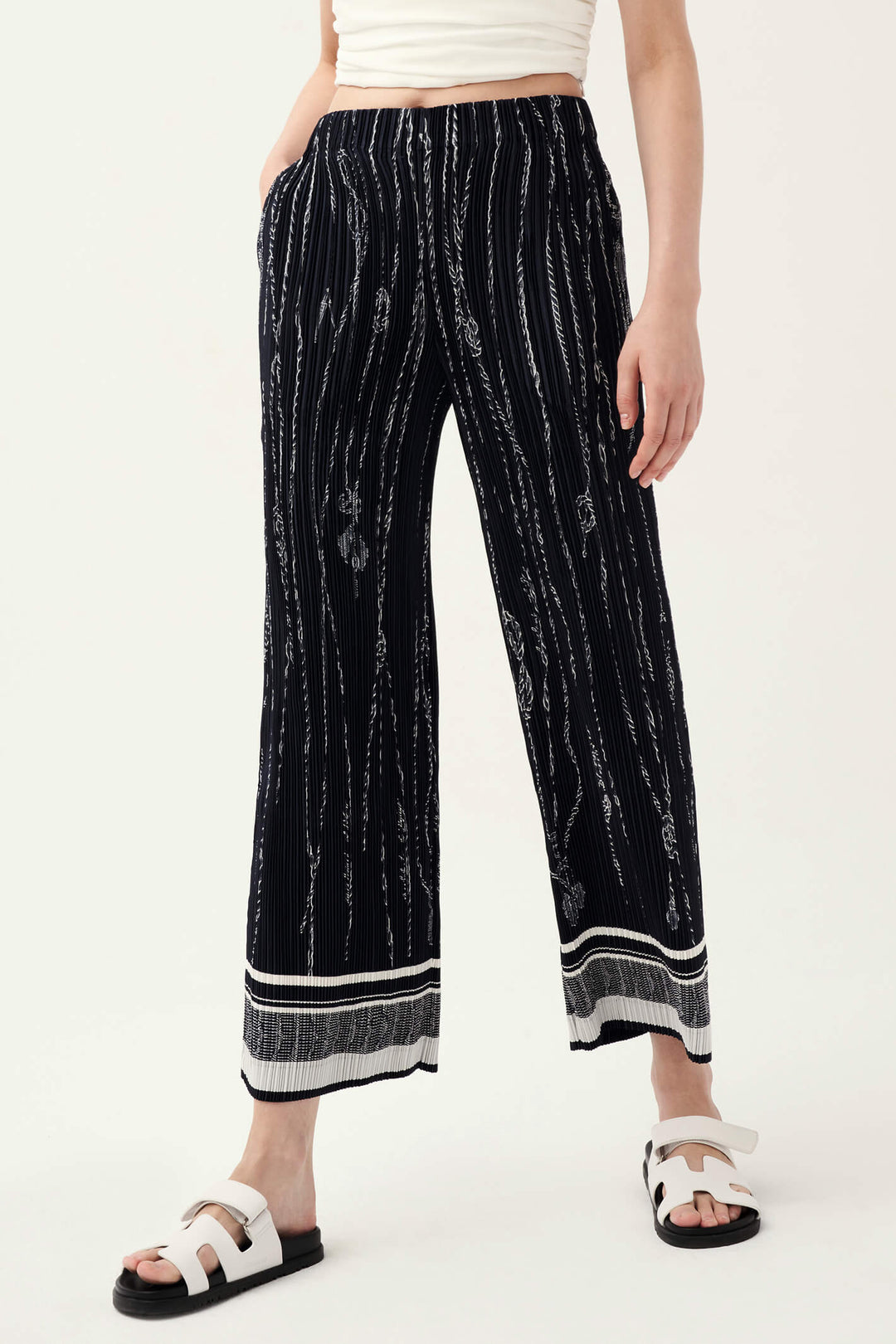 Leo & Ugo OEP055 Navy Nautical Print Pleated Trousers - Experience Boutique