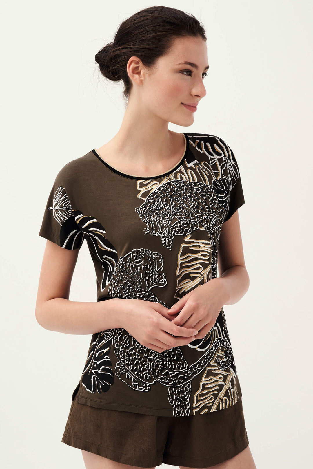 Leo & Ugo TEJ250 Khaki Leopard Top - Experience Boutique