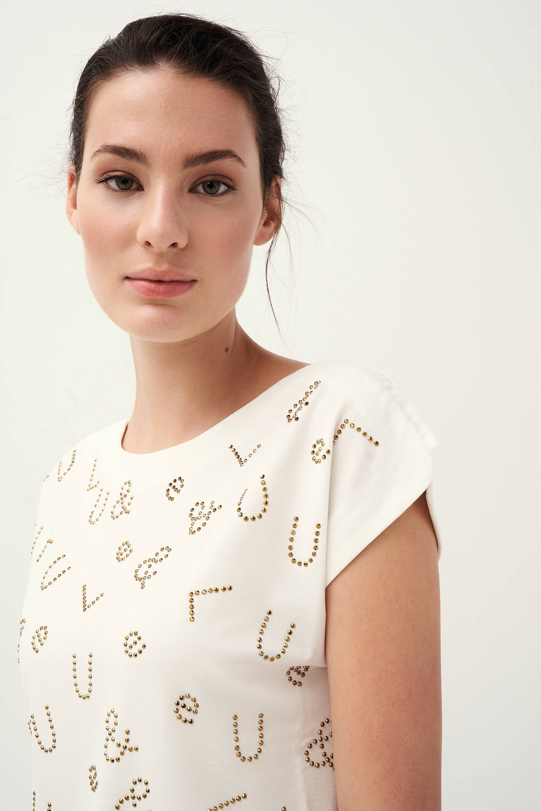 Leo & Ugo TEJ258 Off White Gold Studs Top - Experience Boutique