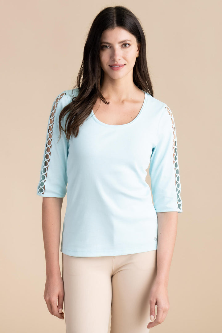 Marble Fashions 6527 202 Mint Open Sleeve Round Neck Top  - Experience Boutique