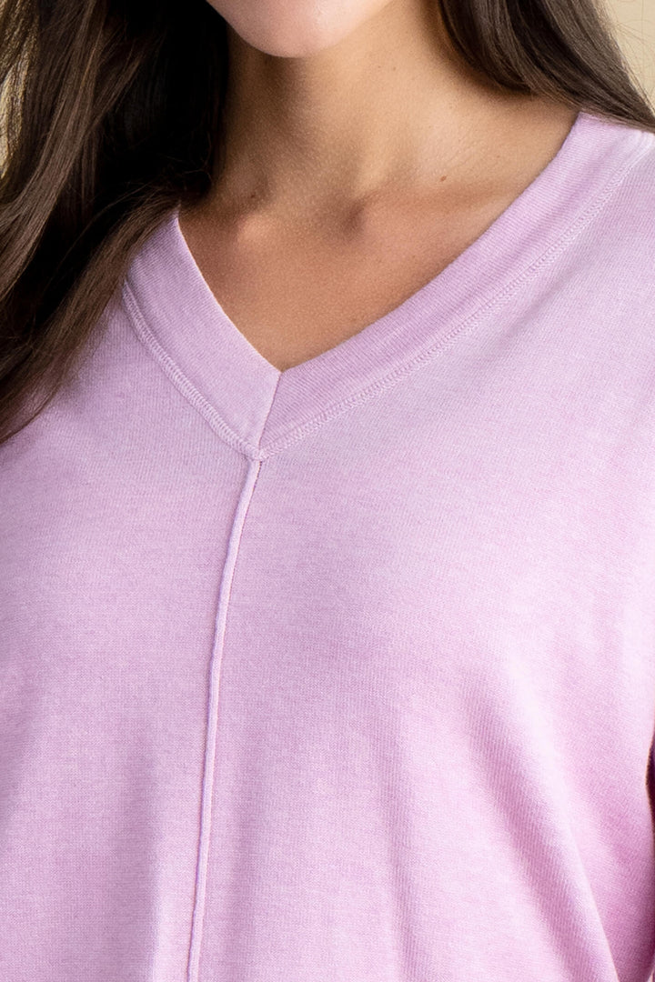 Marble Fashions 6567 203 Lilac V-Neck Drawstring Hem Top - Experience Boutique