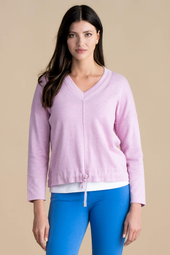 Marble Fashions 6567 203 Lilac V-Neck Drawstring Hem Top - Experience Boutique
