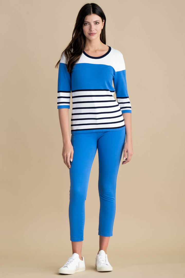Marble Fashions 6883 201 Blue Strip Top - Experience Boutique