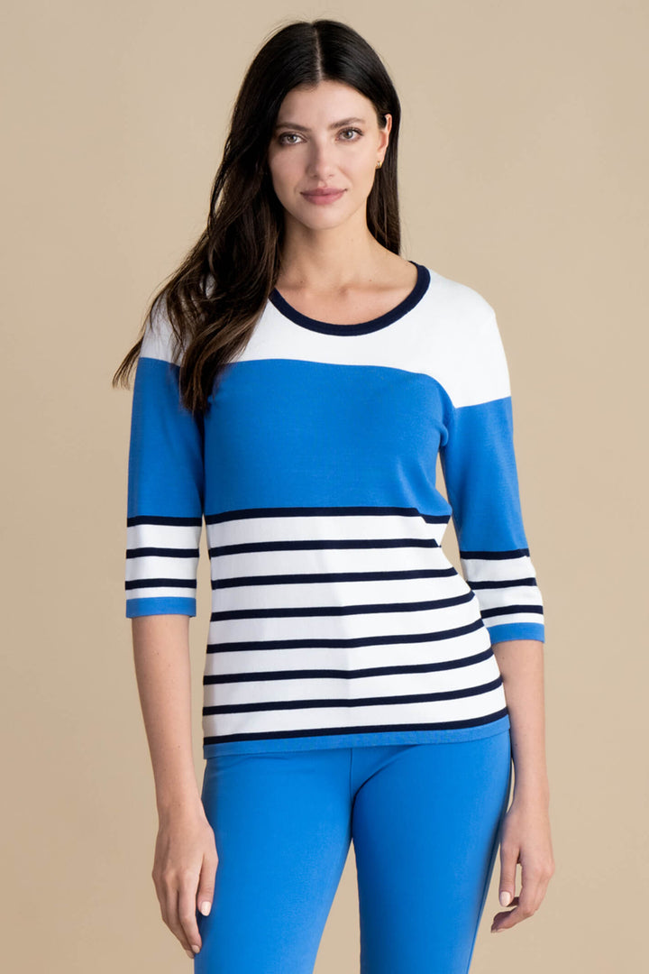 Marble Fashions 6883 201 Blue Strip Top - Experience Boutique