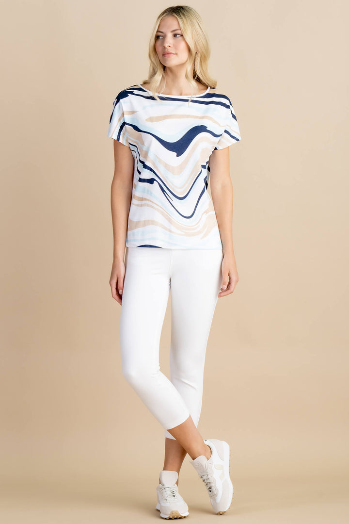 Marble Fashions 6941 202 Blue Taupe Print Short Sleeve Top - Experience Boutique