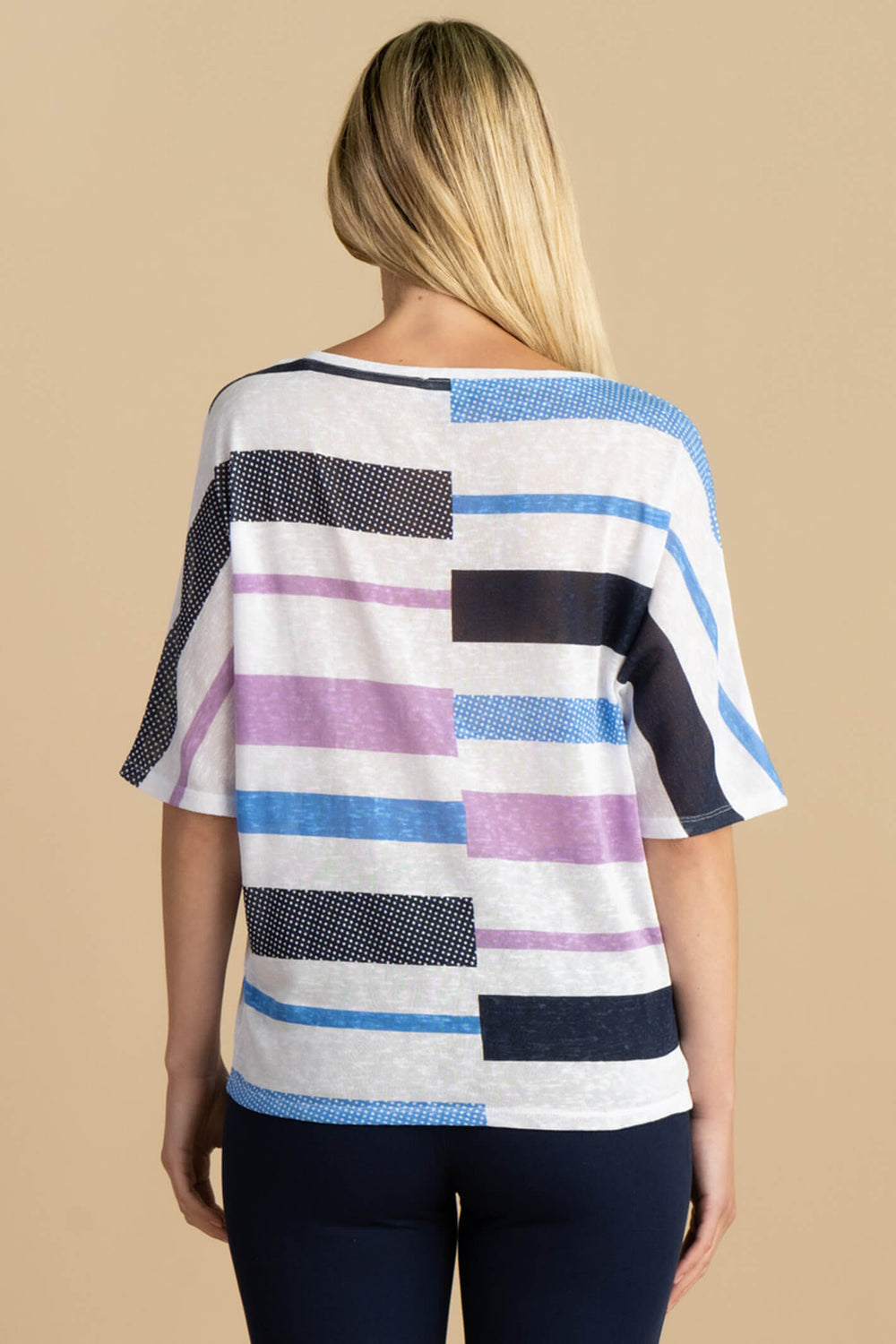 Marble Fashions 6948 201 Blue Mauve Block Stripe Top - Experience Boutique