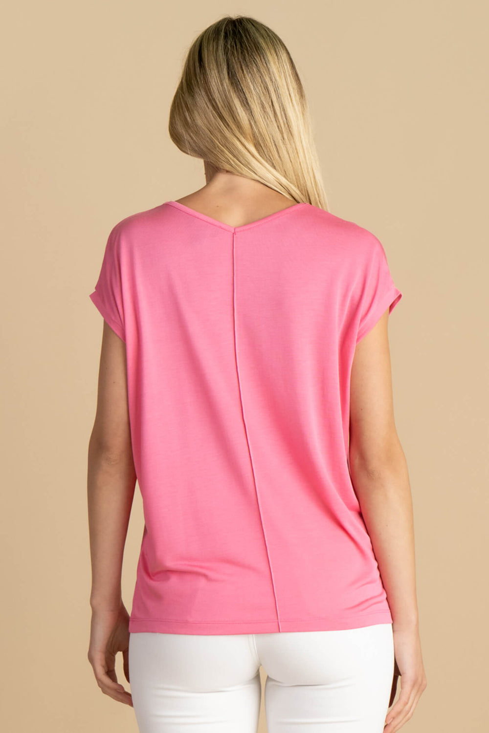 Marble Fashions 6965 194 Pink Ruched Shoulder V-Neck Top - Experience Boutique