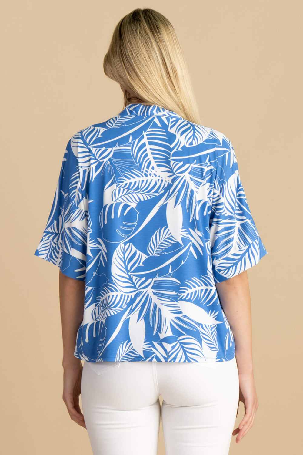 Marble Fashions 6974 201 Cobalt Blue Leaf Print Cover-Up Jacket - Experience Boutique