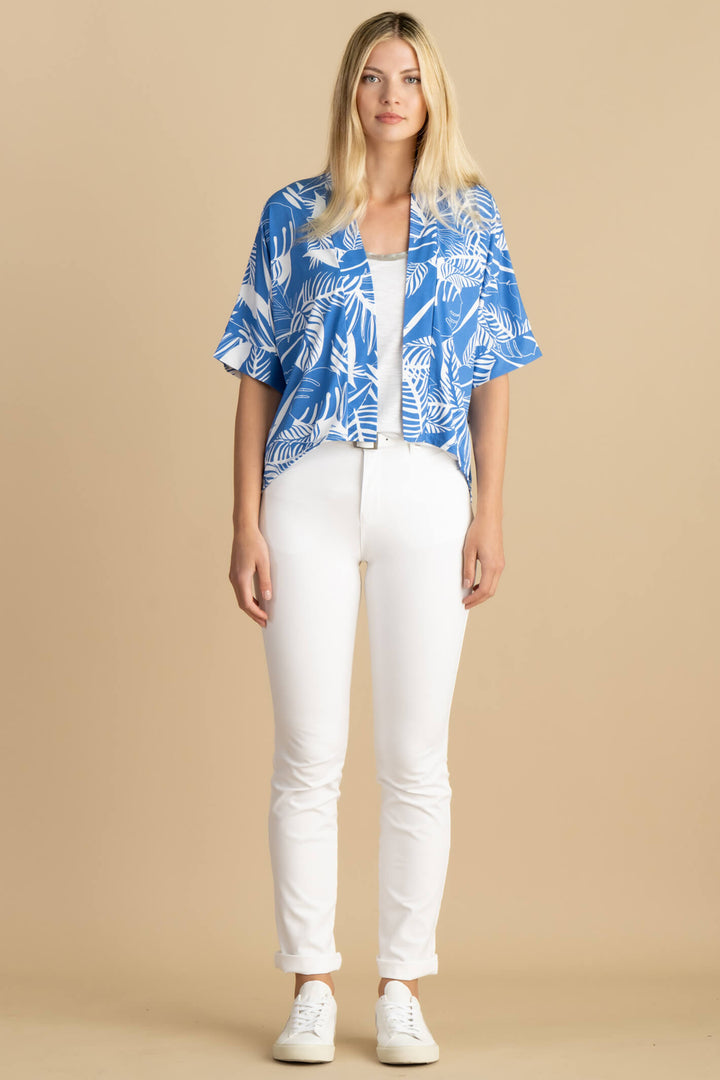 Marble Fashions 6974 201 Cobalt Blue Leaf Print Cover-Up Jacket - Experience Boutique