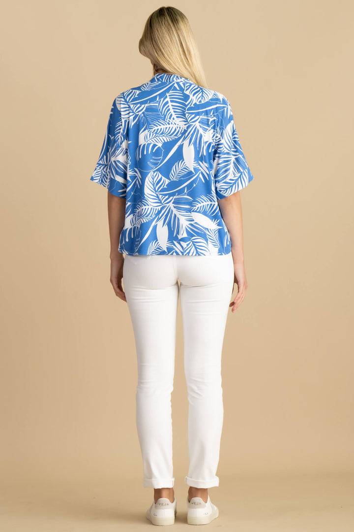 Marble Fashions 6974 201 Cobalt Blue Leaf Print Cover-Up Jacket - Experience Boutique