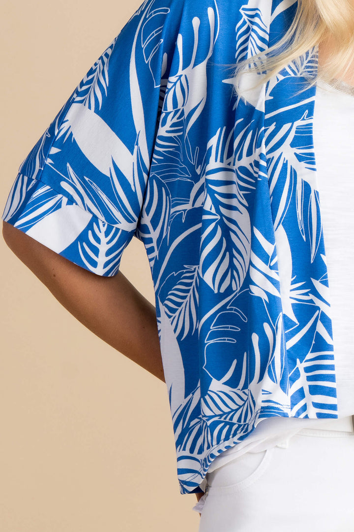 Marble Fashions 6974 201 Cobalt Blue Leaf Print Cover-Up Jacket - Experience Boutique