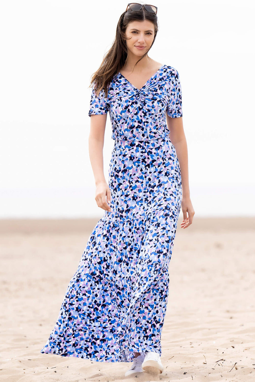 Marble Fashions 6979 141 Cobalt & Mauve Print Top - Experience Boutique