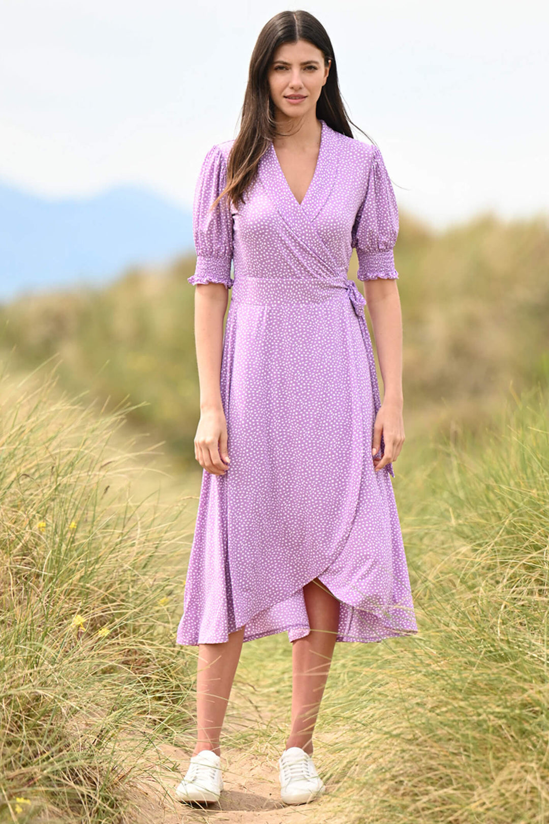 Marble Fashions 6987 197 Mauve Drop Print Fit & Flare Wrap Dress - Experience Boutique