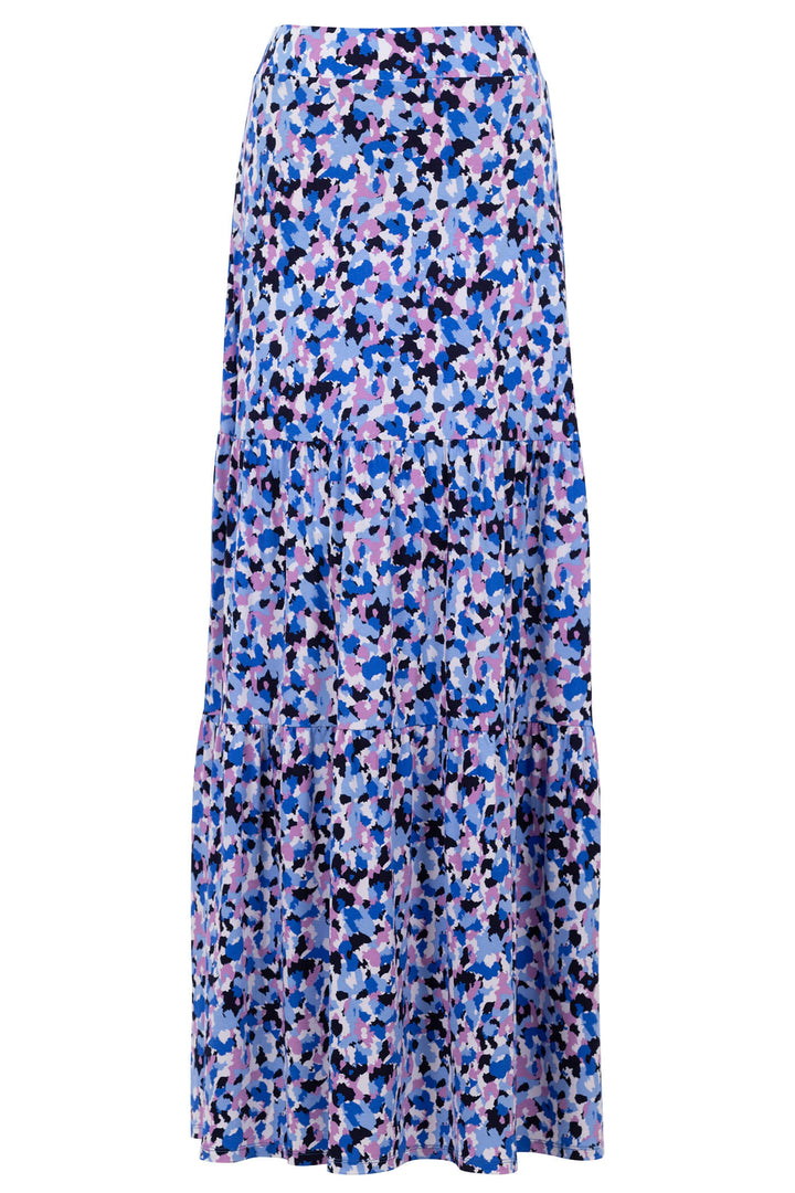 Marble Fashions 6989 141 Cobalt & Mauve Print Tiered Maxi Skirt - Experience Boutique