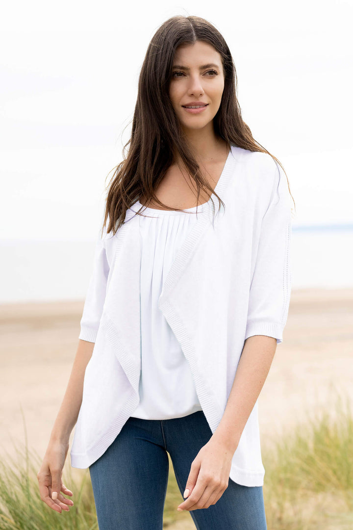 Marble Fashions 7014 White Knitted Waterfall Cardigan - Experience Boutique