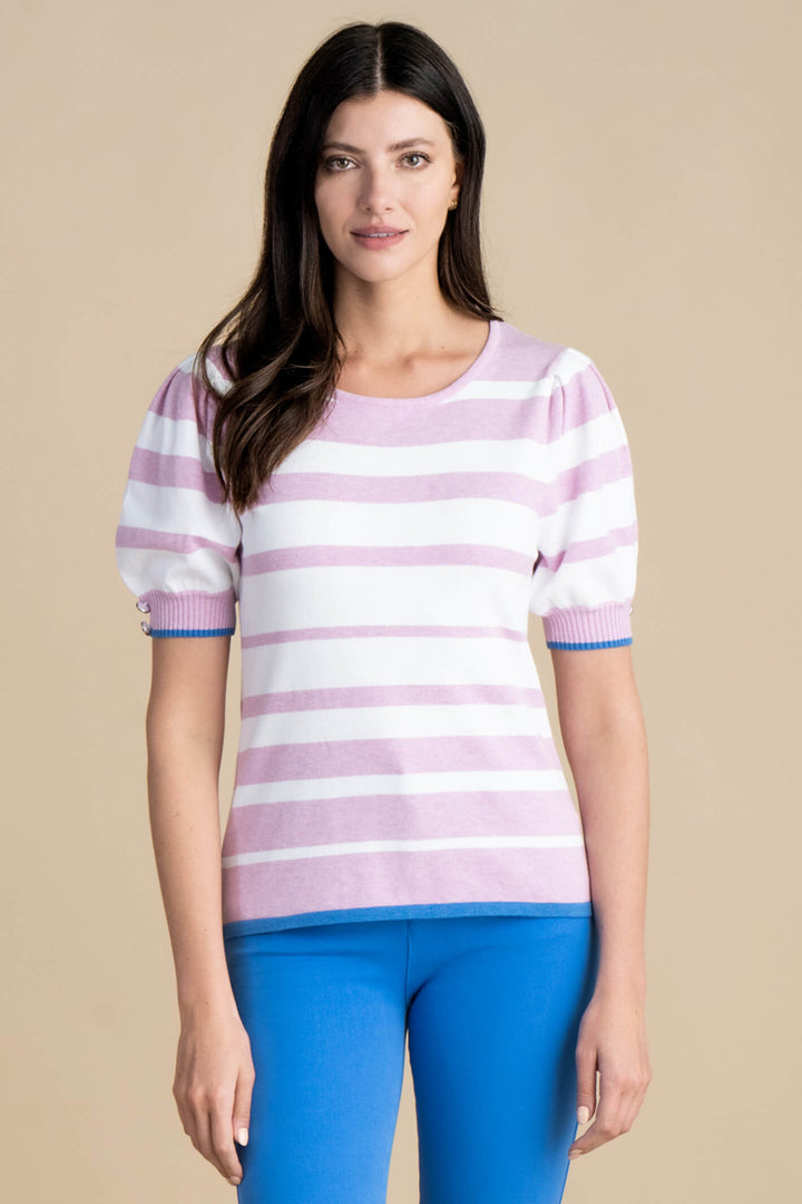 Marble Fashions 7016 203 Mauve Stripe Knitted Top - Experience Boutique