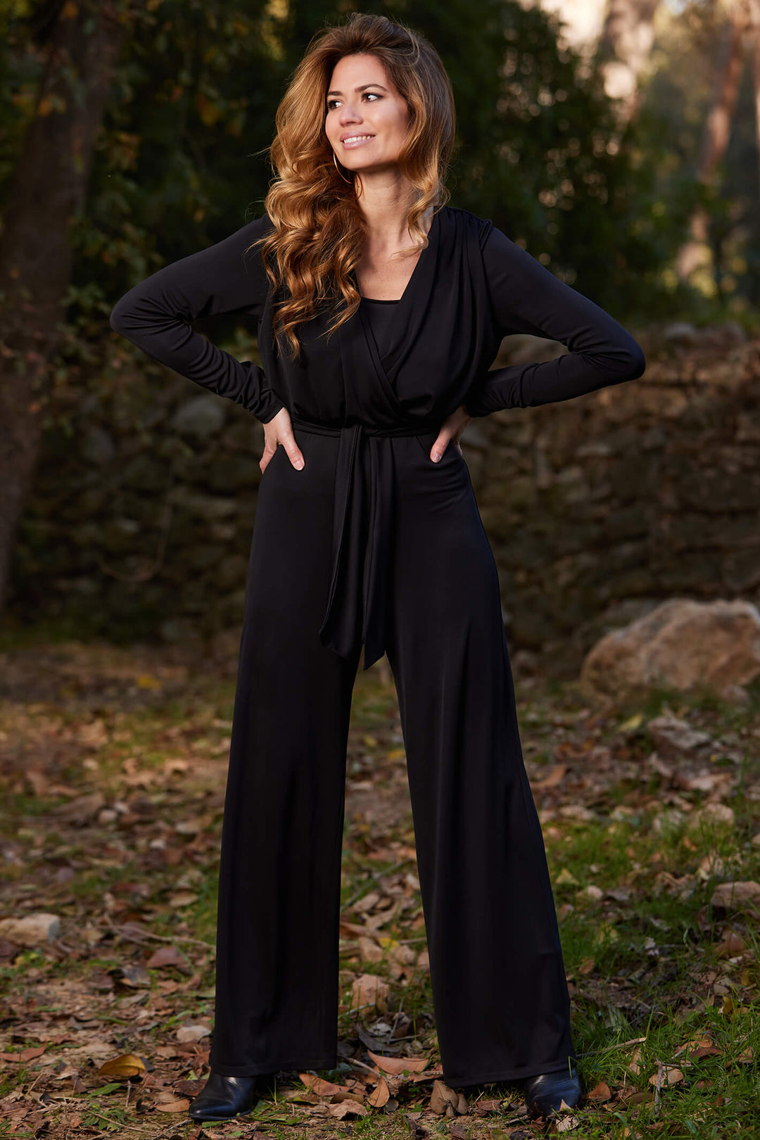 Maria Villalobos VB2241B Black Jersey Long Sleeve Jumpsuit - Experience Boutique